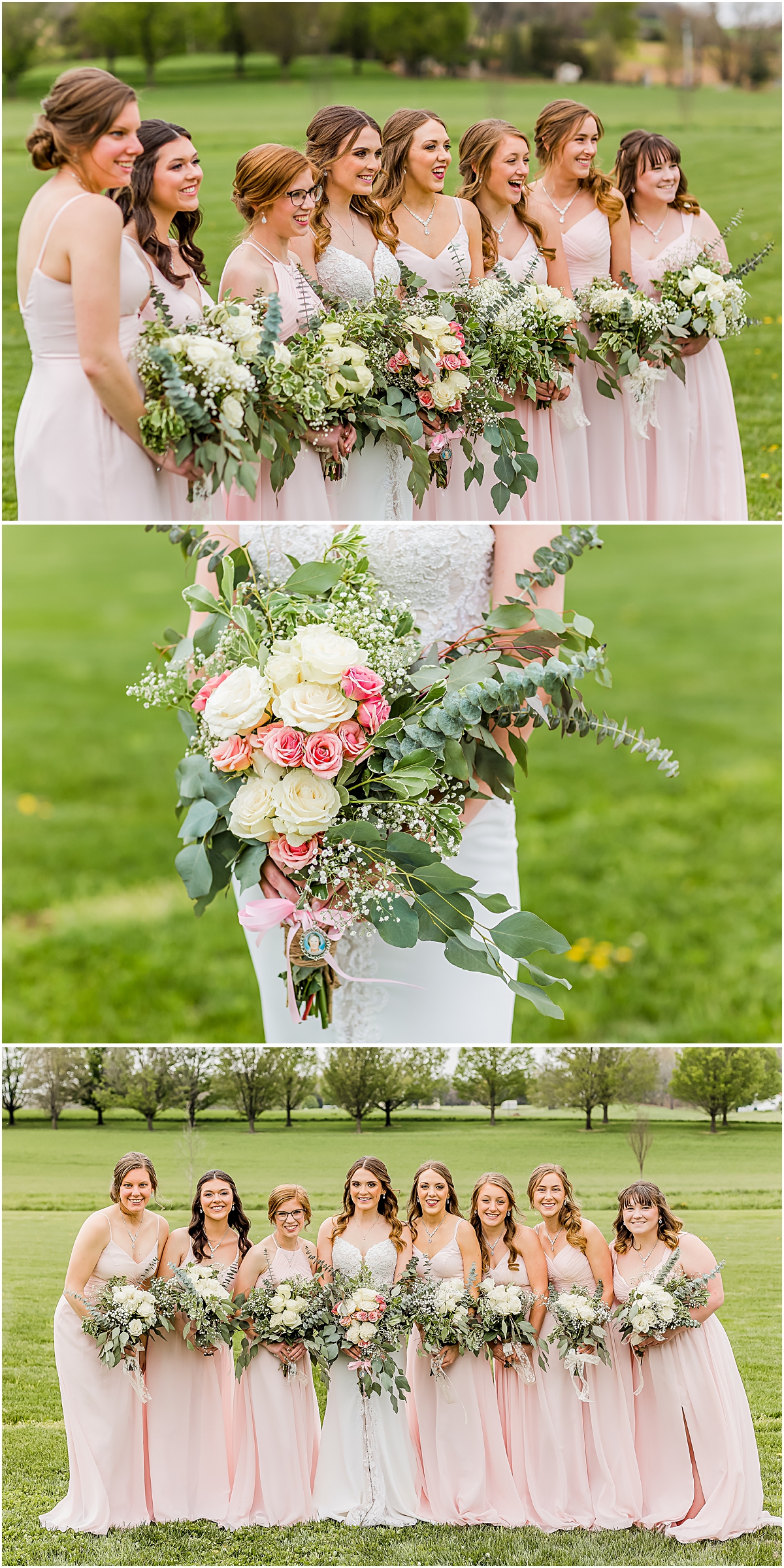 Collage of Bridesmaids with bouquets during Weyers Cave VA Wedding