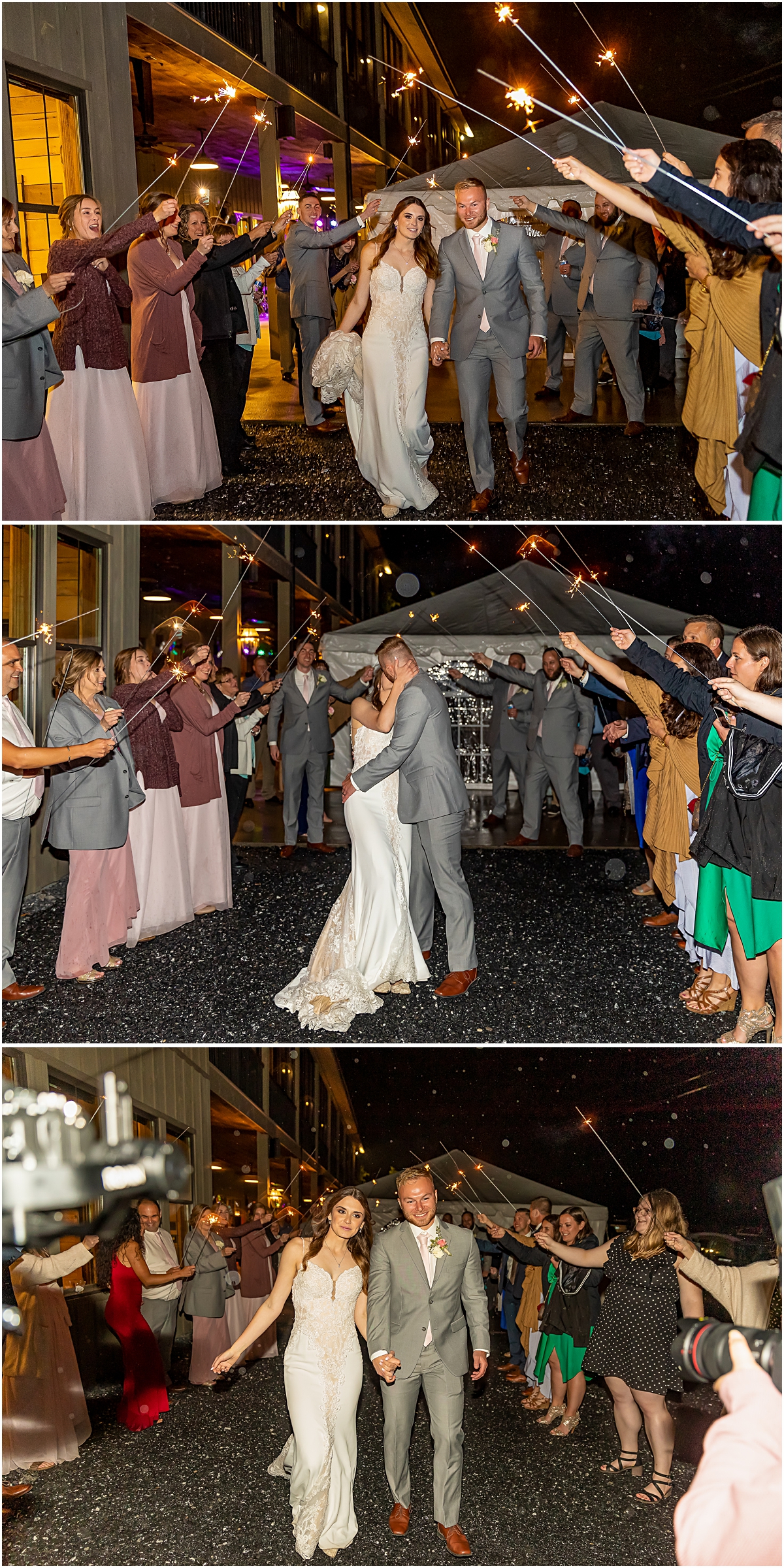 Collage of sparkler exit during Weyers Cave VA Wedding