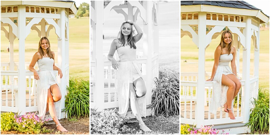 Collage of Brooke in front of a gazebo  during Senior Photography session in Bridgewater VA