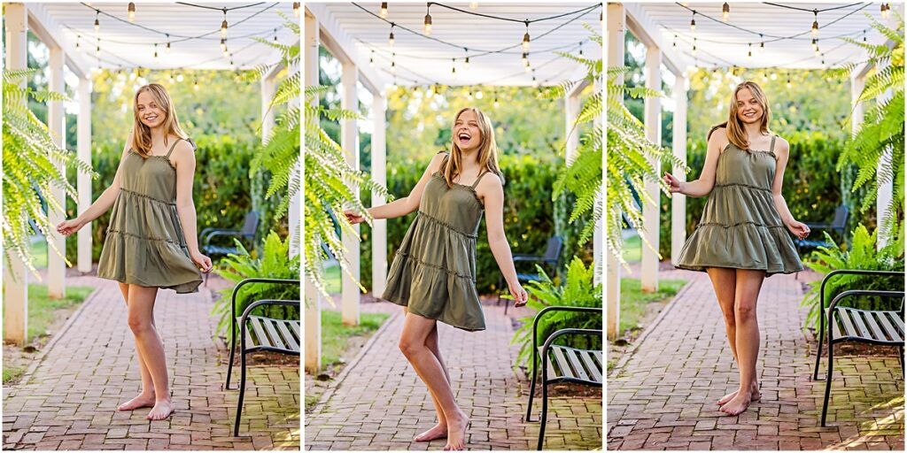 Collage of Brooke dancing and laughing  during Senior Photography session in Bridgewater VA