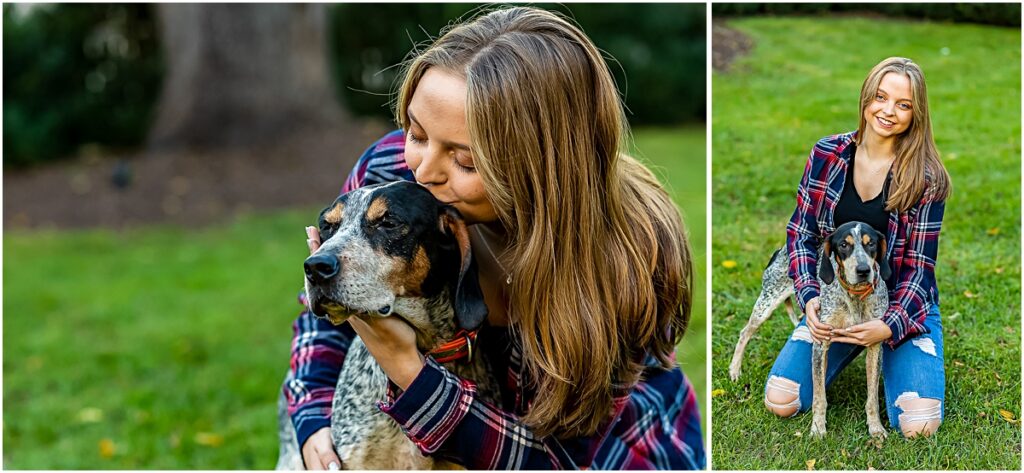 Collage of Brooke with her dog in a field  during Senior Photography session in Bridgewater VA 