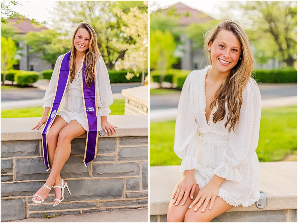 Collage of Savannah sitting on a low ledge during a Senior Photography session