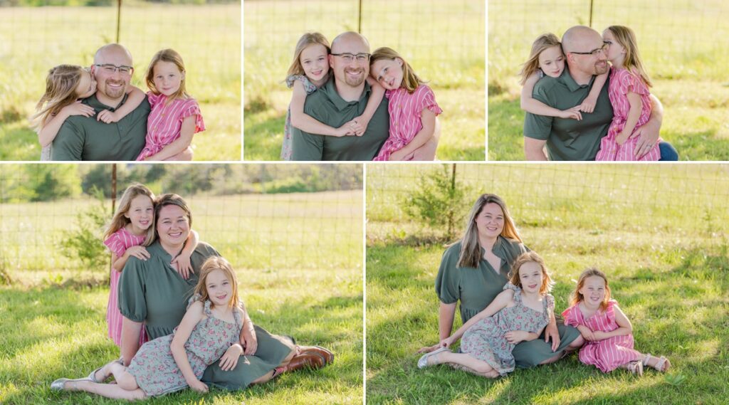 The Rosson parents each separately posing with their girls during their farm family session
