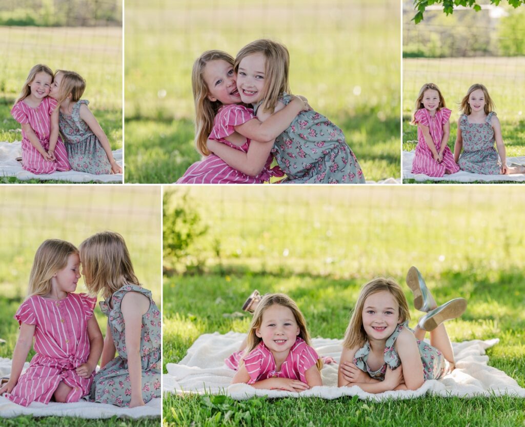 The Rosson girls posing on a picnic blanket in the grass