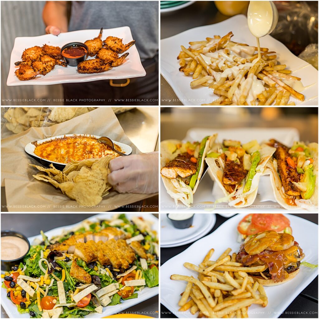 A collage of the many delicious foods that can be found at the Island Wing Company in Harrisonburg.