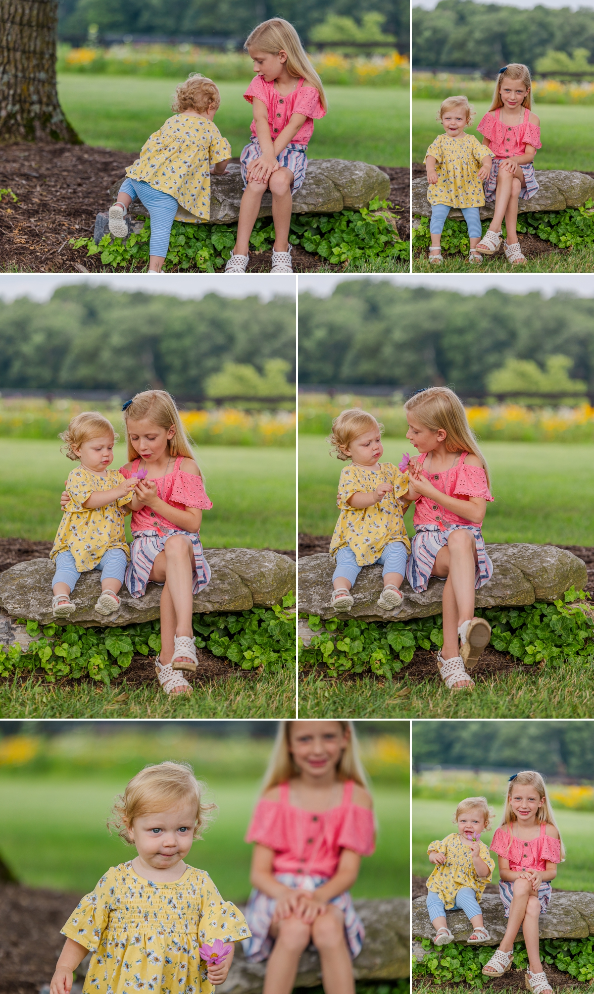 Lilah and her sister Tessa playing around and sitting on a rock for photos; taken by photographers in Waynesboro VA