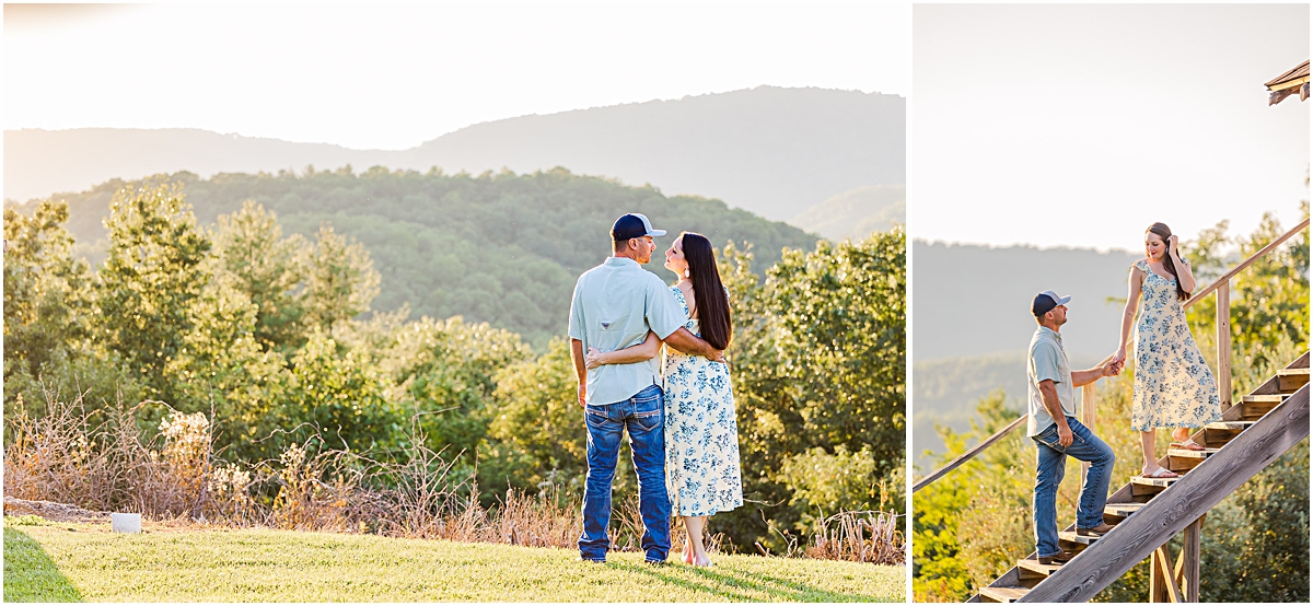 Mary and Daniel together on a wooded hillside during their engagement session